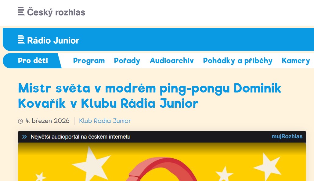 Mistr světa v modrém ping-pongu Dominik Kovařík v Klubu Rádia Junior